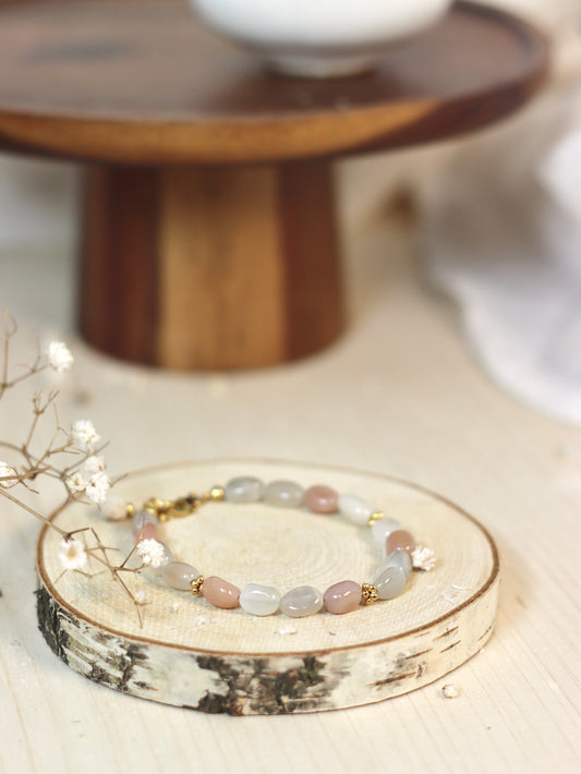 Mondstein Armband Nuggets mit 925 Silber / vergoldet
