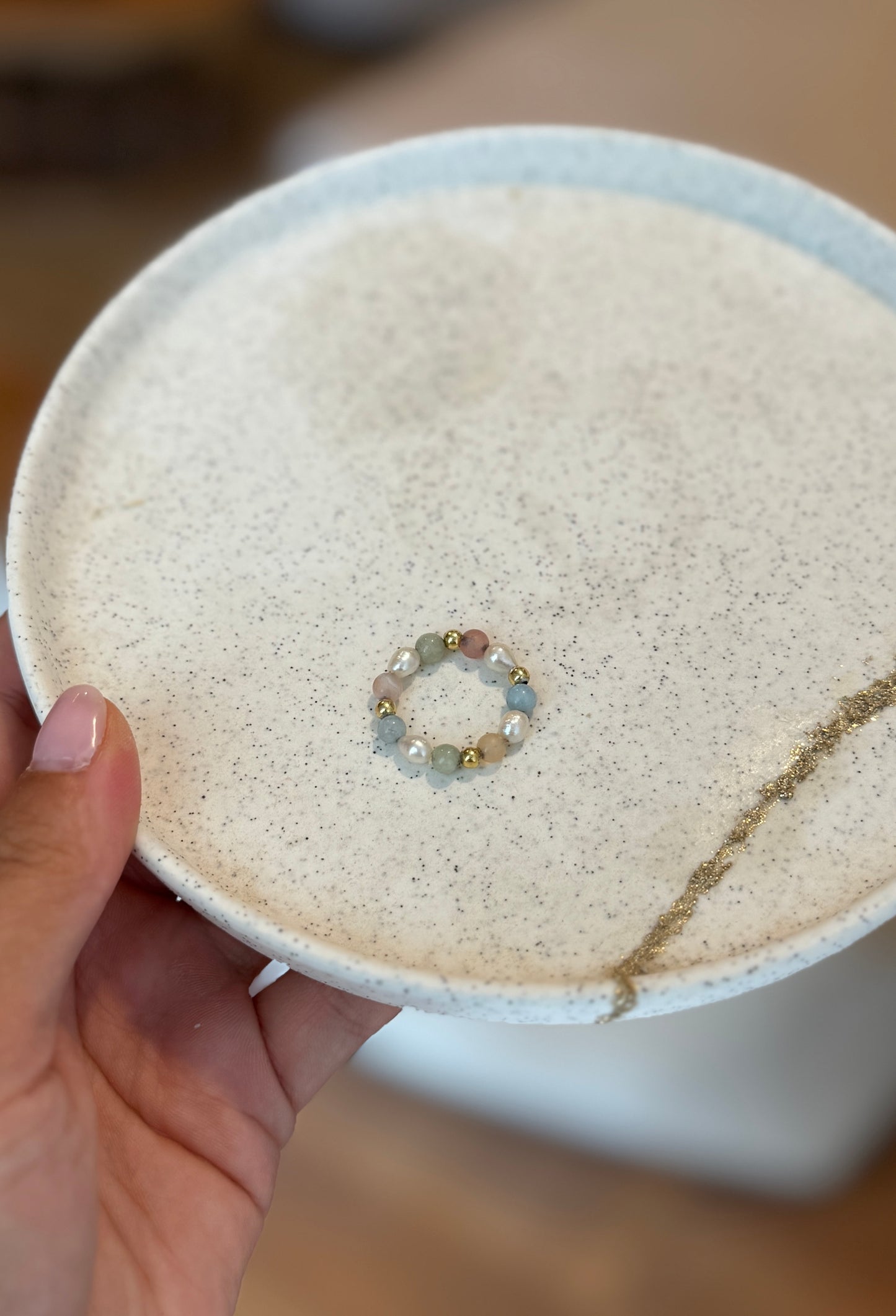 Ring Grace Pinkeropal x Süßwasserperlen x Beryll ( Aquamarin x Morganit )